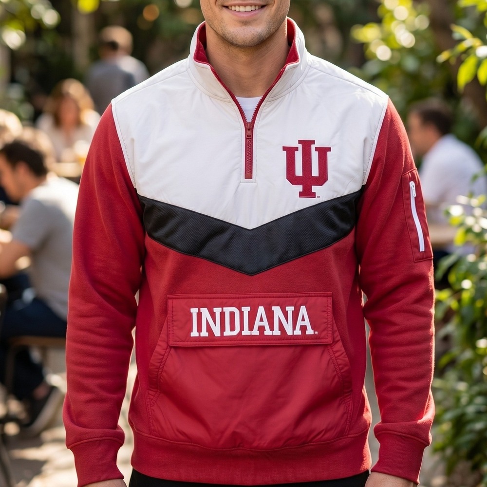 E5 Indiana University IU Hoosiers Quarter Zip Hybrid Fleece Pullover Crimson